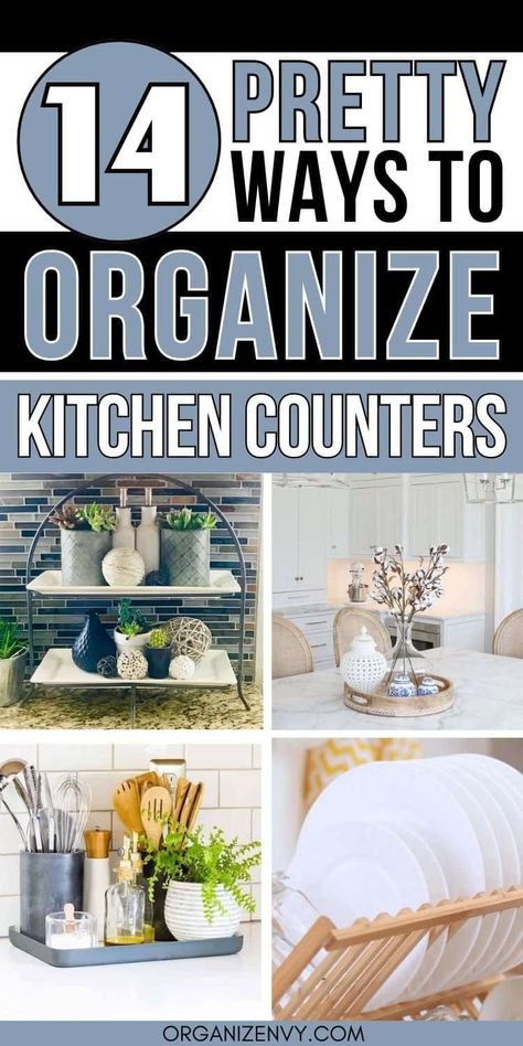 Organize your kitchen counters with style, using these beautiful ideas as your inspiration! Kitchen counter storage | Kitchen organization | Small kitchen storage | Declutter and Organize | Kitchen counter ideas Countertop Vitamin Storage, Countertop Fruit Storage Ideas, Kitchen Counter Fruit Storage, How To Organize Kitchen Counters, Organization Small Kitchen, Kitchen Counter Ideas, Organize Kitchen Countertops, Small Kitchen Counter, Kitchen Counter Organization Ideas