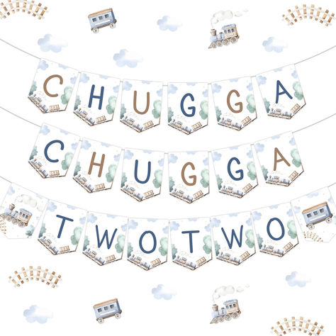 Chugga Chugga Two Two Birthday Banner, Train 2nd Birthday Garland, Choo Choo I’m Two Bunting Sign, Railroad Steam Second Bday Party Decorations #ad #trains #trainbirthday #trainbirthdayparty #trainparty #chuggachuggatwotwo #2ndbirthday #2ndbirthdayparty #secondbirthdayparty Chugga Chugga Two Two 2nd Birthday, Chugga Chugga Two Two Birthday, Train 2nd Birthday, Bday Party Decorations, Train Birthday Party Decorations, Chugga Chugga Two Two, Two Birthday, Two Two, Trains Birthday Party