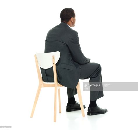 Stock Photo : Rear view of businessman sitting on chair Person Sitting In Chair Pose, Sitting Back Turned Pose, Sitting Back View Reference, Sitting Backwards On Chair Pose, Man Sitting Back View, Back Sitting Pose, Person Sitting Back View, Person Sitting From Behind, Someone Sitting Reference