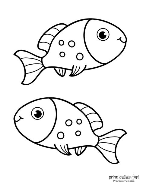 Fish Drawing For Kids, 1 Fish 2 Fish, Fish Printables, Fish Outline, Fish Sketch, Fish Coloring, Deco Marine, Space Coloring Pages, Fish Template