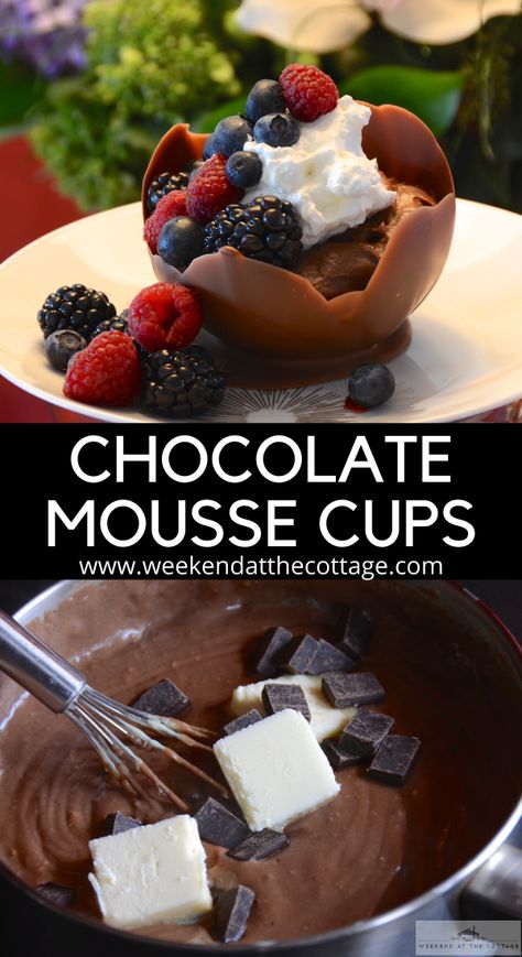 Desert Sauces, Tiny Desserts, Chocolate Mousse Cups, Mousse Cups, Desert Drinks, Chocolate Bowls, Chocolate Bowl, Chocolate Shells, Birthday Desserts