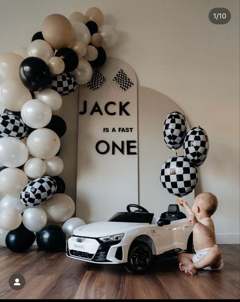 Rolls Royce Birthday Theme, Cars Theme 1st Birthday Party Decorations, Race Car Theme Cake Smash, Wheel Themed First Birthday, Race Car 1st Birthday Photoshoot, One Fast Dude, One Speedy Year Birthday, One Fast Lap Birthday, Fast And Furious 1st Birthday