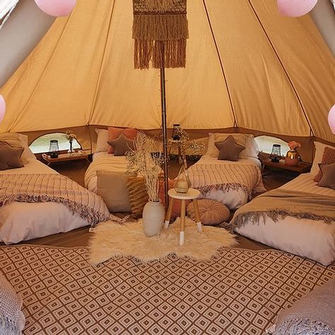 Moon & Star Events | Glamping, Bell Tent Hire, Sleepover | Perth WA Teepee Glamping Camping, Bell Tent Glamping Interiors, Glamping Tents Interior, Glamping Bell Tent Interior, Inside Glamping Tent, Yurt Glamping Luxury Camping, Yurt Tent Interior, Boho Glamping Tent, Bell Tent Interior Ideas Glamping