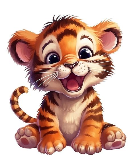 Cartoon Art Styles Animals, Cute Baby Animals Drawings, Tiger Cub Drawing, Animals Cartoon Images, Cute Animals Cartoon, Tiger Cartoon, Jungle Animal Art, Tiger Baby