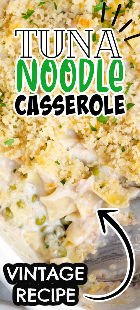 Tuna Noodle Casserole. An easy dinner casserole made with egg noodles, canned tuna, peas, and cream of mushroom soup that is easy to make and perfect for dinner. Egg Noodles And Tuna Recipes, Tuna Casserole Without Cream Of Mushroom, Low Calorie Tuna Noodle Casserole, Campbell Tuna Noodle Casserole, Tuna Noodle Casserole With Cream Of Mushroom Soup, Tuna Noodle Casserole Small Batch, Tuna And Noodles Easy, Casserole Recipes Tuna, Campbells Tuna Noodle Casserole Easy