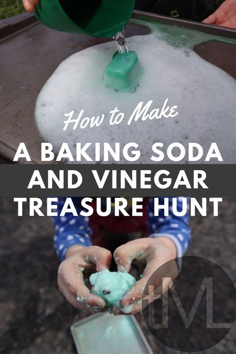 A fun project that uses baking soda and vinegar... plus hidden treasure! Easy to make and fun for kids. #bakingsoda #vinegar #treasurehunt #experiment #funexperiment #experimentcraft Baking Soda And Vinegar Sensory Play, Baking Soda And Vinegar Experiment Kids, Toddler Science, Beaver Scouts, Scuba Vbs, Water Table Activities, Science Experiment For Kids, Toddler Games, Baking Soda And Vinegar