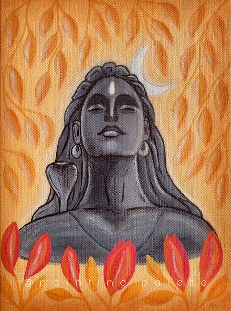 Lord Shiva Canvas Painting Easy, Adiyogi Rangoli, Adiyogi Painting On Canvas, God Painting Indian Easy, Adiyogi Shiva Painting, Adiyogi Drawing, Adiyogi Painting, Shiva Canvas Painting, Shivji Painting