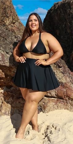 High Waisted Swim Skirt, Swimwear Australia, Curvy Swim, Swim Style, Black Skater Skirts, Curvy Swimwear, High Waisted Swim, Curvy Model, Swim Skirt