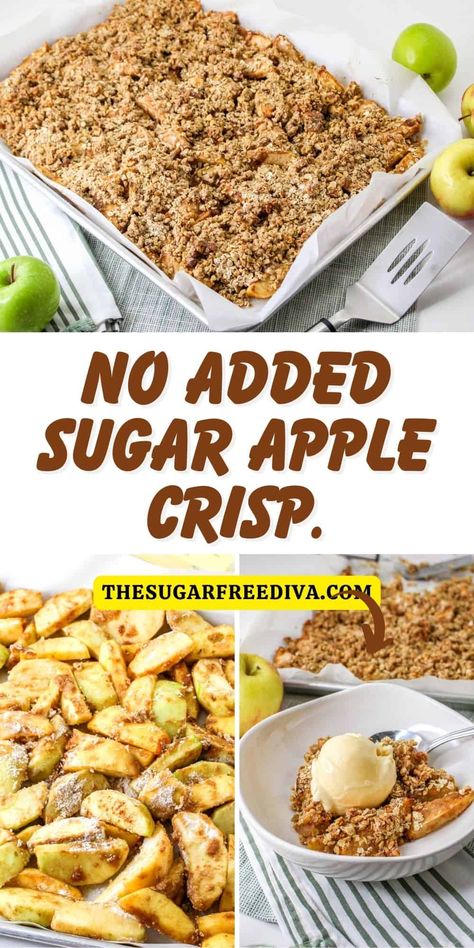 Low Sugar Apple Crisp Recipe, Sugar Free Apple Recipes, Apple Recipes No Sugar, Sugar Free Apple Crisp, Oats Baked, Apple Crisp Recipe Healthy, Healthy Apple Desserts, Healthy Apple Crisp, Apple Desserts Easy