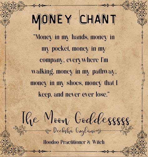 Quick Money Chant. If you can’t perform any spell or ritual this is for you. Chant this 9 times daily. Taken from my favourite @hoodoodelish Change Their Mind Spell, Witch Chants Magic Spells, Change Of Luck Spell, Money Bowl Spell Chant, Money Chants That Work, Witchcraft Chants Magic Spells, Money Protection Spell, Money Chanting Spells, Spell To Get Money Fast