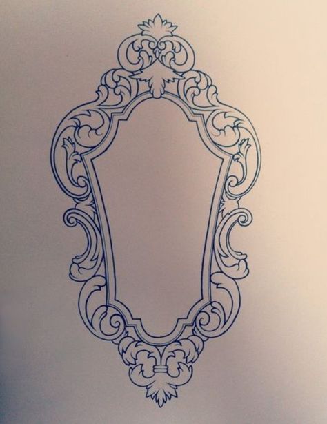 Victorian Frame Design, Victorian Art Style, Old Frame Tattoo, Vintage Frame Tattoo Design, Ornate Frame Drawing, Line Art Design Graphics, Victorian Frame Drawing, Ornament Drawing Patterns, Vintage Mirror Drawing