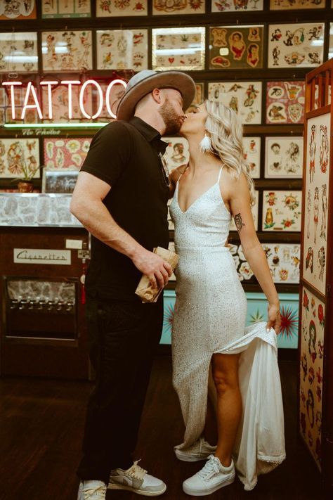 Krista + Will | A Classic Elvis Vegas Wedding with Tattoos and Desert Adventures |  444 tattoo ideas couple hand Tattoo Wedding Photos, Tattoo Shop Wedding, Vegas Couple Tattoos, Vegas Wedding Tattoo, Wedding Day Tattoo, Soulmate Tattoo Ideas Couple, Tattoo Ideas Matching Couple, Small Couple Tattoo Ideas, Tattoo Ideas Black People