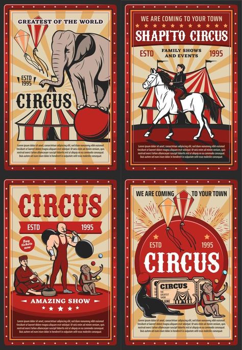 Carnival Animals, Circus Strongman, Circus Background, Carnival Tent, Circus Posters, Vintage Circus Posters, Circus Design, Trapeze Artist, Carnival Posters