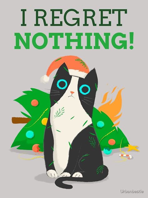 Cat And Christmas, I Regret Nothing, Santa Cat, I Regret, Cat Posters, Christmas Drawing, Illustration Inspiration, Christmas Paintings, Christmas Illustration