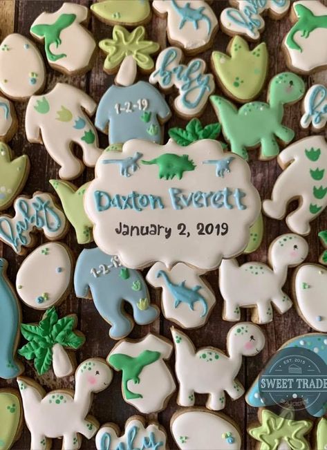 Dinosaur baby shower cookies Dinosaur Baby Shower Cookies, Baby Dinosaur Party, Dinosaur Baby Shower Theme, Baby Shower Sweets, Dinosaur Cookies, Baby Theme, Shower Desserts, Baby Dino, Dinosaur Baby Shower