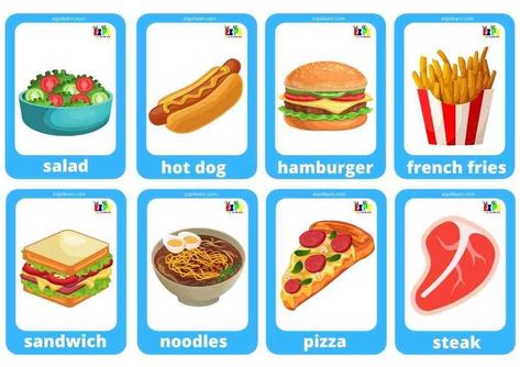 Free Printable Mini Flashcards Topic Food For ESL Teacher in Kindergarten Preschool Healthy And Unhealthy Food Worksheet, Preschool Flashcards, Food Worksheet, Food Flashcards, Healthy And Unhealthy Food, Preschool Fine Motor Activities, Food Game, Preschool Planning, Preschool Fine Motor