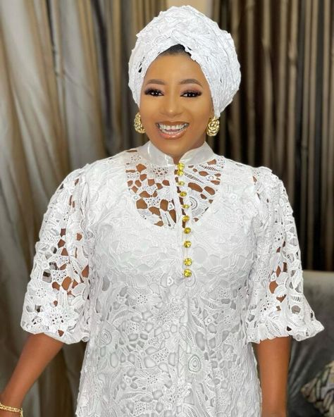 Lace Gown Styles 2021: Boubou/Kaftan Styles - Ladeey Style For Cord Lace, Bubu Gown Styles Lace, Cord Lace Gown Styles, Lace Gown Styles Aso Ebi, Lace Gown Styles Nigerian, Cord Lace Styles, White Lace Gown, Lace Long Gown, Boubou Styles For Women