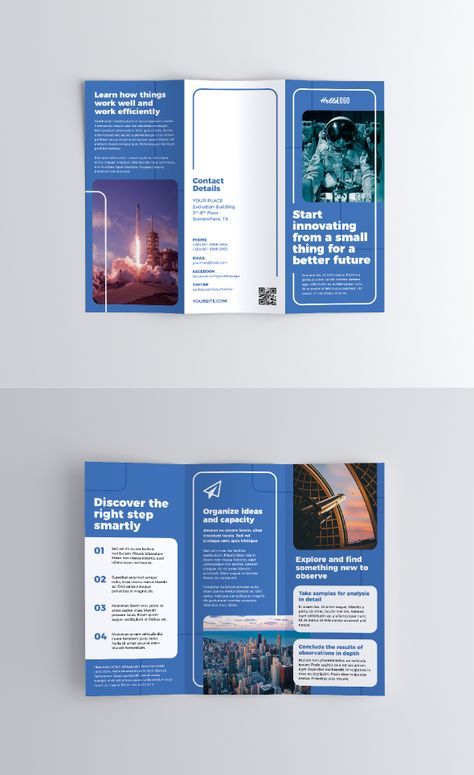 Informational Trifold Brochure #corporate #brochure #minimal #trifold #tri-fold #tech #innovation #blue Fold Brochure Design, Brochure Design Layouts, Brochure Graphic, Medical Brochure, Brochure Design Creative, Brochure Design Layout, Trifold Brochure Design, Pamphlet Design, Graphic Design Brochure