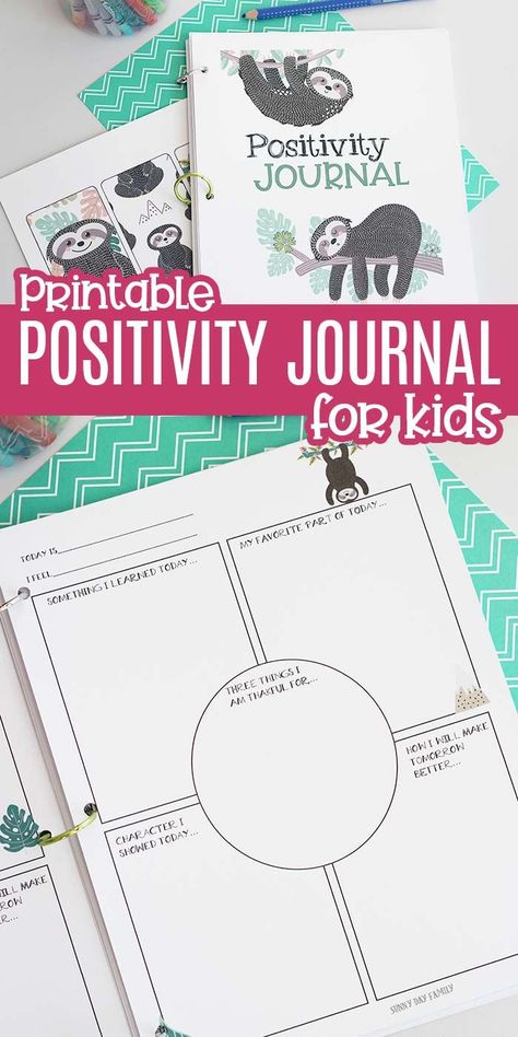 Adorable printable Positivity Journal to help encourage gratitude and happiness! This gratitude journal is great for kids and adults and encourages you to record positive experiences every day. Perfect for Thanksgiving or to give as a gift. Kids and adults will love this adorable sloth journal with prompts for gratitude and character each day. #journal #journaling #journalideas #sloth #gratitudejournal Gratitude For Kids Free Printable, Happiness Project Ideas, Kids Journal Prompts, Journal Ideas For Kids, Emotion Journal, Bullet Journal For Kids, Daily Journal Printable, Positive Journal, Positivity Journal