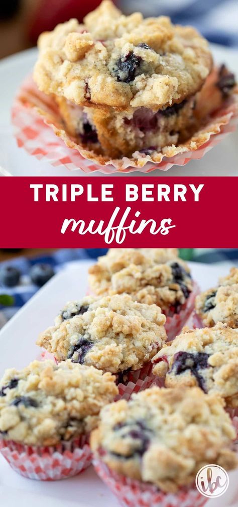 Make your mornings a bit brighter with our Triple Berry Muffins—featuring a delicious blend of fresh berries and a sweet streusel topping. This recipe guarantees moist and fluffy muffins every time, making it a great addition to your brunch table or as a tasty afternoon pick-me-up. Enjoy the burst of berries in every bite! Breakfast Ideas With Fruit, Triple Berry Muffins, Berry Muffin Recipe, Mixed Berry Muffins, Fluffy Muffins, Fruit Muffins, Easy Breakfast Ideas, Best Blueberry Muffins, Berry Breakfast