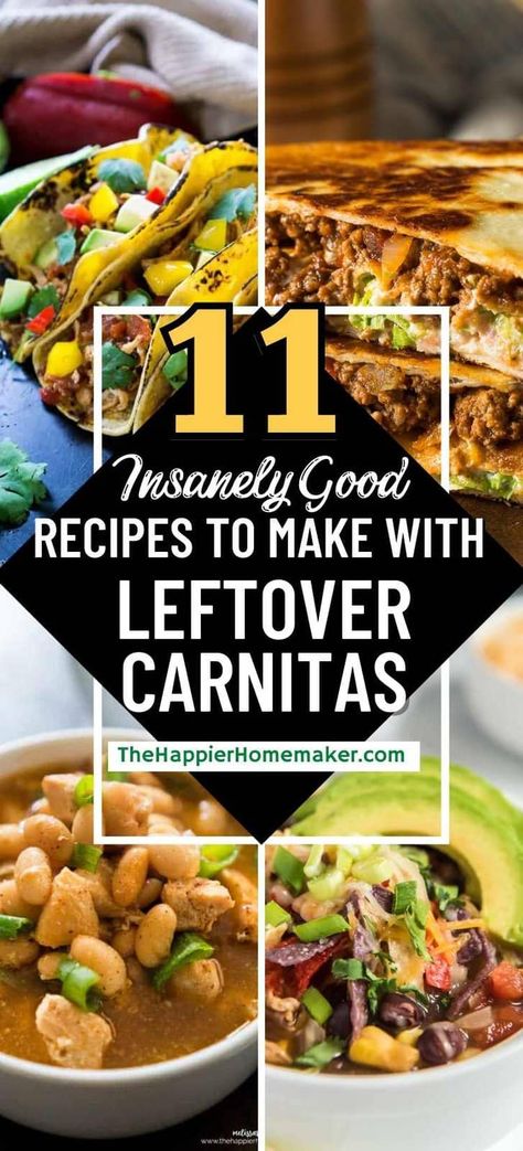 Don't worry, you don't have to waste them! There are so many creative recipes for leftover carnitas! From tacos and enchiladas to soups and salads, here are some of my favorite recipes for creative ways to use leftover carnitas that you'll want to try! Carnitas Recipe Leftover, What To Do With Leftover Carnitas, What To Do With Leftover Pork Carnitas, Meals With Carnitas, Recipes Using Carnitas Meat, Carnitas Meat Recipes, Recipes With Pork Carnitas Meat, Leftover Carnitas What To Do With, What To Make With Carnitas Meat