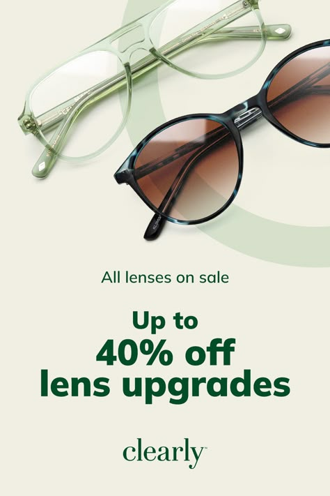 All lenses: On SALE. Up to 40% off lens upgrades = progressives from $119 (code: NICEPRICE) Eye Glasses Poster Design, Eyewear Poster Design, Glasses Advertising Ideas, Glasses Branding, Glasses Ads, Glasses Design Eyewear, Glasses Advertising, Eyewear Branding, Eyewear Advertising