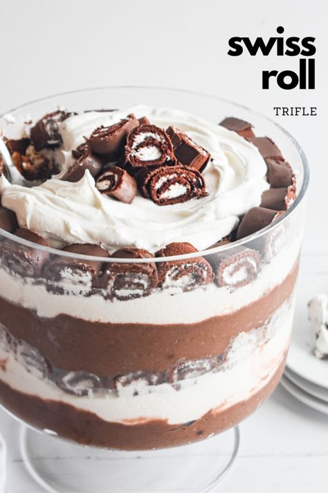 Swiss Roll Trifle | Recipes | Eat Wheat Swiss Roll Dessert Ideas, Swiss Cake Roll Trifle, Swiss Roll Trifle Recipes, Swiss Roll Dessert, Swiss Roll Trifle, Chocolate Cake Trifle, Triffle Recipe, Trifle Recipes Easy, Trifle Bowl Recipes