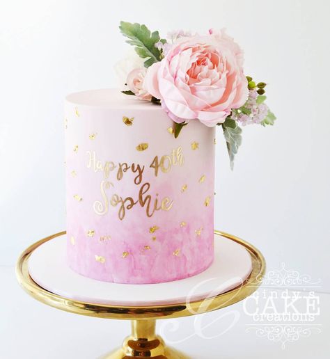 Pretty in pink with a sprinkling of gold. Happy 40th birthday Sophie! 💖 . . #cake #cindyscakecreations #birthdaycake #40thbirthday #customcakes #cakedesign #watercolourcake #handpainted #acdnmember #ohitsperfect #sweetmagazine #feedfeed #f52grams #buzzfeedfood #buzzfeast #taste #huffposttaste #beautiful #pretty #edibleartpaint #sugarart #satinice #melbourne #sugarart Cake For Women Simple, 30th Birthday Cake For Women, Birthday Cake For Women Elegant, 28th Birthday Cake, Birthday Cake For Women, Birthday Cake For Women Simple, 40 Cake, Mum Cake, Cake For Women