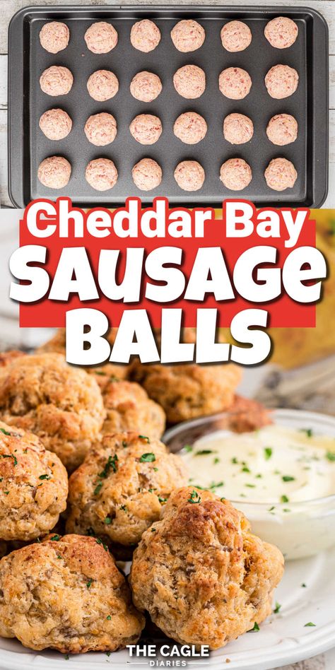 Cheddar Bay Sausage Balls With Pimento Cheese, Cheddar Bay Sausage Balls Red Lobster, Sausage Ball, Cheddar Bay Biscuit Sausage Balls, Red Lobster Sausage Balls, Sausage Balls With Red Lobster Biscuits, Cheddar Bay Sausage Balls, Quick Christmas Recipes, Easy Sausage Balls Recipes