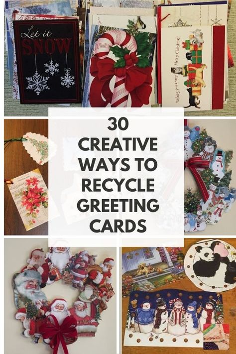 Find new and exciting ways to repurpose, recycle, reuse, and upcycle old paper greeting cards. Recycle Greeting Cards, Recycle Christmas Cards, Recycled Paper Crafts, Recycled Cards, Old Greeting Cards, Christmas Card Ornaments, Paper Greeting, Homemade Greeting Cards, Greeting Card Box