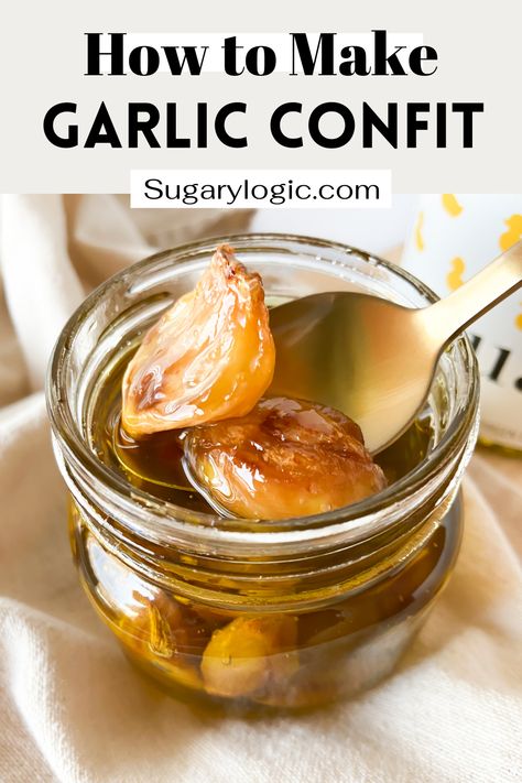 This Garlic Confit recipe is easy to make and incredibly versatile in its use. It's a beautiful addition to a multitude of recipes. After cooking low and slow, the garlic is tender and packed with flavor. Toasted Garlic Cloves, Jarred Garlic Cloves, Canning Garlic Confit, Easy Garlic Confit, Confit Garlic Recipe, Canned Garlic Cloves, Garlic Confit Toast, Garlic Confit Bread, Garlic Confit Recipes Oven