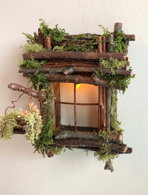 Takken Decor, Fairy Window, Pumpkin Fairy, Tre Kunst, Fairy Tree Houses, Fairy Garden Furniture, Garden Houses, Homemade Stuff, Fairy House Diy