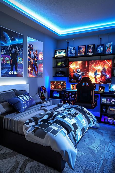 Optimize his room with these 20 dynamic boy’s bedroom ideas featuring flexible furniture. Perfect for adapting to various activities and growing needs. Visit our website to find furniture that changes as he does! Game Room Bedroom Ideas, Kids Gaming Bedroom, Gamer Boy Room, Gaming Bedroom Ideas Boys, Boys Gamer Bedroom, Gamer Bedroom Ideas, Cool Boys Bedroom Ideas, Gaming Bedroom Ideas, Kids Room Design Boys