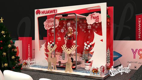 Huawei Christmas Event on Behance Event Booth Design, Christmas Booth, Christmas Stage, Bohemian Christmas, Event Booth, Photo Zone, Christmas Photo Booth, Event Props, Christmas Event