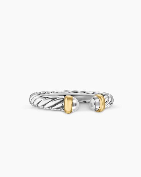 Petite Cable Ring in Sterling Silver with 14K Yellow Gold, 3.4mm David Yurman Cable Ring, David Yurman Ring Stack, Silver And Gold Ring Stack, David Yurman Rings, Nice Rings, Cable Ring, Oura Ring, Senior Things, Shuffle Outfits