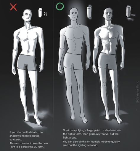 Torso Lighting Reference, Torso Shading Reference, Body Shadows Reference, Lighting Reference Body Shadows, Lightning Tutorial Digital Art, Light And Shadow Art Drawing, Shadow Reference Drawing, Shadow Drawing Reference, Body Shadow Drawing