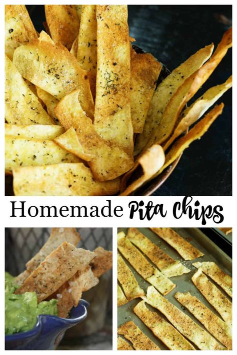 Crispy herbed pita chips are amazing and so EASY to make.  You'll want to have these on hand for any dip or salsa.  Make a double batch, they'll go fast! Pita Chips Recipe, Bread Olive Oil, Baked Pita Chips, Homemade Pita Chips, Homemade Pita, Whole Wheat Pita, Olive Oil Garlic, Pita Chips, Chips Recipe