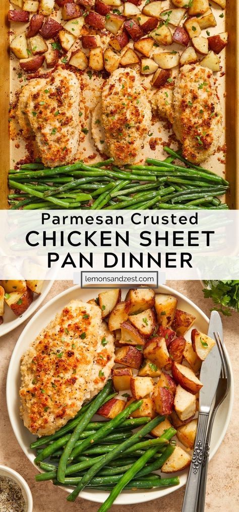 Breakfast And Brunch, Chicken Sheet Pan Dinner, Chicken Sheet Pan, Dinner Favorites, Sheet Pan Dinners Chicken, Sheet Pan Dinners Recipes, Sheet Pan Dinner, Dinner Meal Prep, Parmesan Crusted Chicken