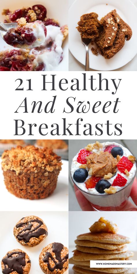 21 healthy sweet breakfast ideas for busy mornings! Featuring healthy pancakes, muffins and perfectly sweet breakfast cakes, these easy breakfast recipes will satisfy your sweet tooth and nourish your body! Healthy And Sweet Breakfast, Healthy But Tasty Breakfast, Healthy Early Morning Breakfast, Sweet Tooth Breakfast Ideas, Summer Healthy Breakfast, Healthy Sweet Breakfast Ideas Quick, Healthy Sweet Lunch Ideas, Healthier Sweet Breakfast, Sweet But Healthy Breakfast