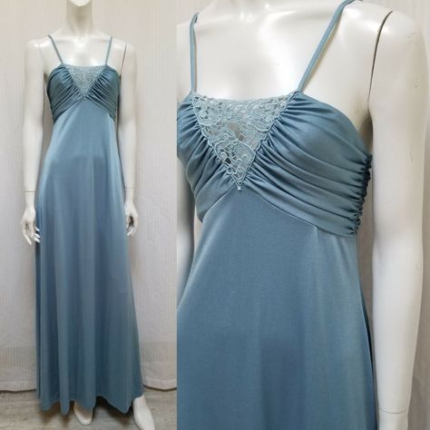 Vintage 1970's Shiny Blue Empire Waist Maxi Dress Easy Street Fashions - Size Xs Handmade Prom Dress, 70s Prom Dress 1970s, Carrie Musical, Empire Waist Dress Casual, 1970s Prom Dress, 1962 Dress, 90s Summer Dress, Ethereal Classic, 70s Prom Dress