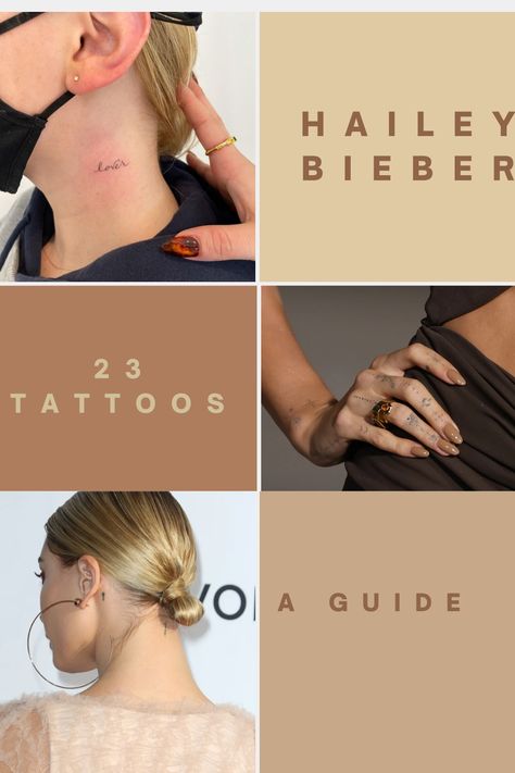 A Guide to All The Tattoos That Hailey Baldwin Bieber Has Inked Her Skin With – Celebrity Tattoos Hailee Bieber Tattoo, Hailey Baldwin Tattoos, Hailey Bieber Tats, Celebrity Tiny Tattoos, Print Tattoo Fonts, Hailey Bieber Back Tattoo, Haylie Bieber Tattoo, Celebrity Women Tattoos, Celebrity Tattoos Women Classy