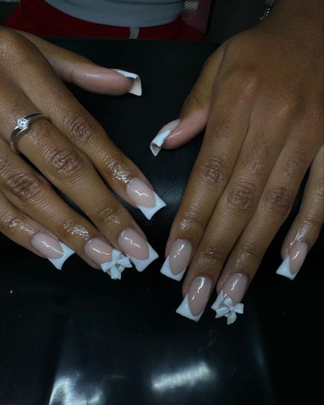 French duckies 🤍 ~ ~ #explore #explorepage #nails #nailinspo #nailaddict #frenchtipnails Square White French Tip Nails, White French Nails With Designs, White French Tip Acrylic Nails, Nail Designs Square, White Square Nails, Square French Tip, White French Nails, Square French, White French Tip