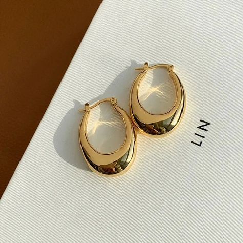 Thick Gold Hoop Earrings, Thick Gold Hoops, Dior Earrings, Fake Designer, Minimal Earrings, Golden Earrings, Online Earrings, Golden Yellow, Pretty Jewellery