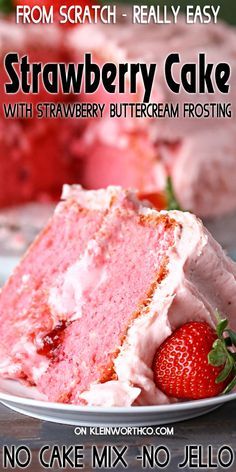 Easy Strawberry Cake Recipe, Strawberry Cake Birthday, Strawberry Cake Mix Recipes, Strawberry Cake From Scratch, Easy Strawberry Cake, Homestyle Meals, Moms Food, Homemade Strawberry Cake, Strawberry Cake Recipe