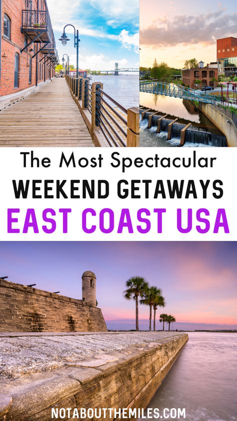 Looking for weekend getaways on the East Coast? From romantic retreats to upbeat cities and laid back beach towns to beautiful national parks, check out this list of the top getaway destinations on the US East Coast! Plan a quick summer trip or look for fall getaway options! East Coast Vacation Ideas, East Coast Vacation, East Coast Usa, Trip Destinations, Romantic Weekend Getaways, Usa Travel Guide, Us Travel Destinations, Travel Blogging, Romantic Weekend