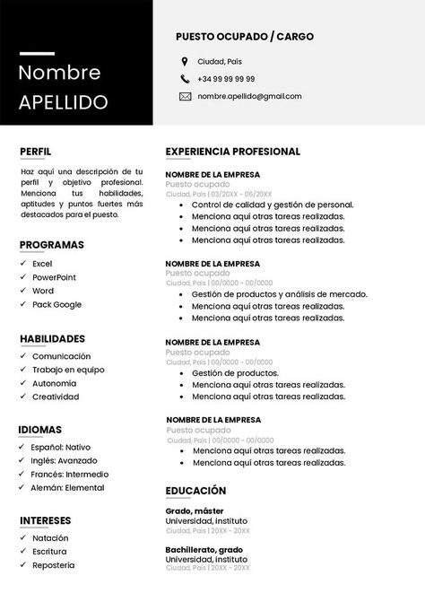 Plantilla de Curriculum Vitae Sin Foto (Formato Word) Curriculum Vitae