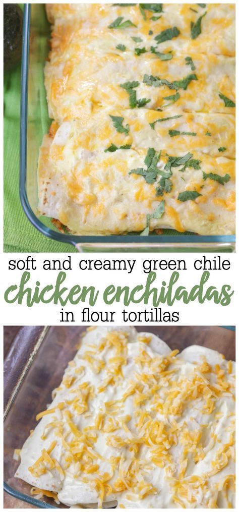 Chicken Enchiladas With Sour Cream, Creamy Chicken Enchiladas Recipe, Sour Cream Chicken Enchilada Recipe, Tortilla Chicken, Chicken Sour Cream, Cream Cheese Enchiladas, Enchiladas Chicken, Green Chili Enchiladas, Cream Cheese Chicken Enchiladas