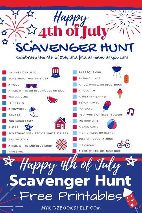 4th Of July Scavenger Hunt, 4th Of July Games, Scavenger Hunt Printable, Usa Party, Holiday Lessons, Scavenger Hunt For Kids, Fourth Of July Decor, Happy Fourth Of July, Activities For Adults