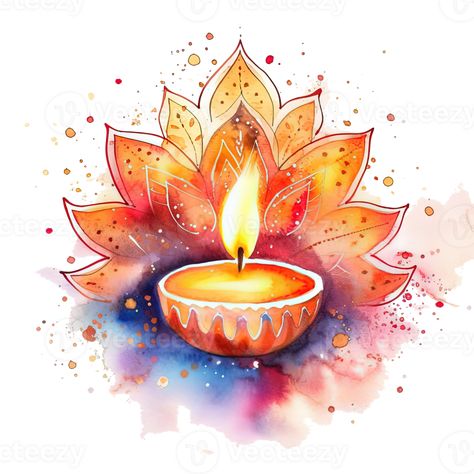 Diwali lights watercolor. Illustration AI Generative Aesthetic Diwali Drawing Ideas, Diwali Inspired Painting, Diwali Sketch Ideas, Diwali Lamp Drawing, Diwali Aesthetic Drawing, Drawing Related To Diwali, Painting On Diwali, Diwali Watercolor Painting, Mandala Art For Diwali