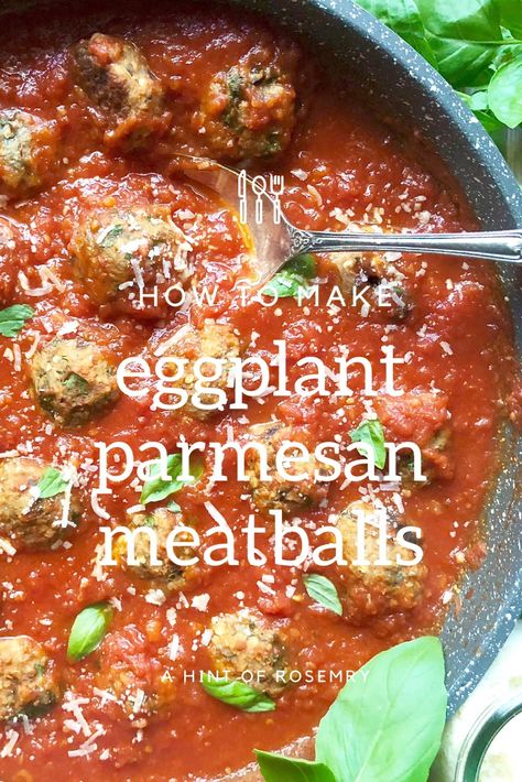 eggplant parmesan “meatballs” – a hint of rosemary Eggplant Meatballs, Eggplant Recipes Easy, Spaghetti Meatballs, Parmesan Meatballs, Tasty Meatballs, Eggplant Dishes, Baked Eggplant, Eggplant Parmesan, Eggplant Recipes